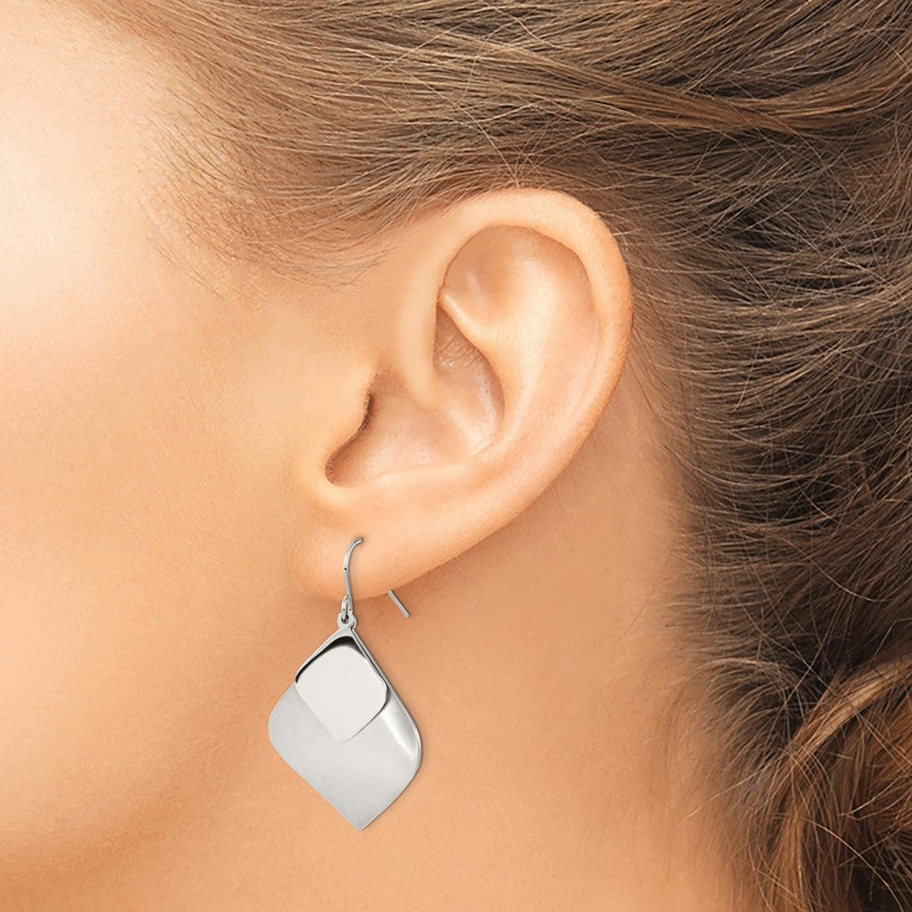 Stainless Steel Brushed and Polished Shepherd Hook Dangle Earrings