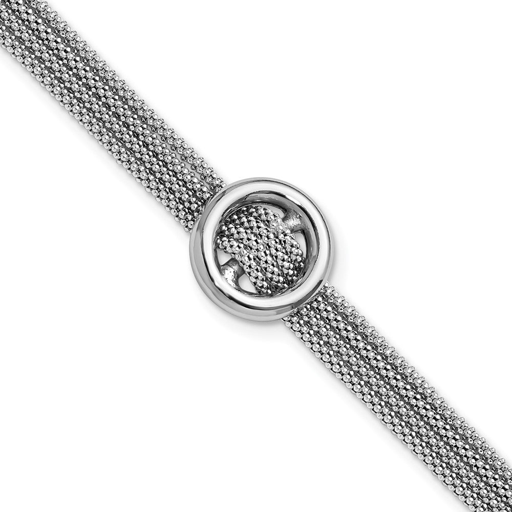Sterling Silver RH-plat Circle Multi-strand w/1in ext. Bracelet 8  inches