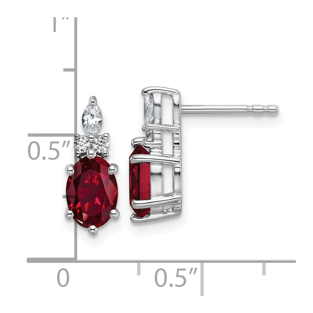 14K White Gold Polished Diamond and Lab Created Ruby Twisted Post Earrings