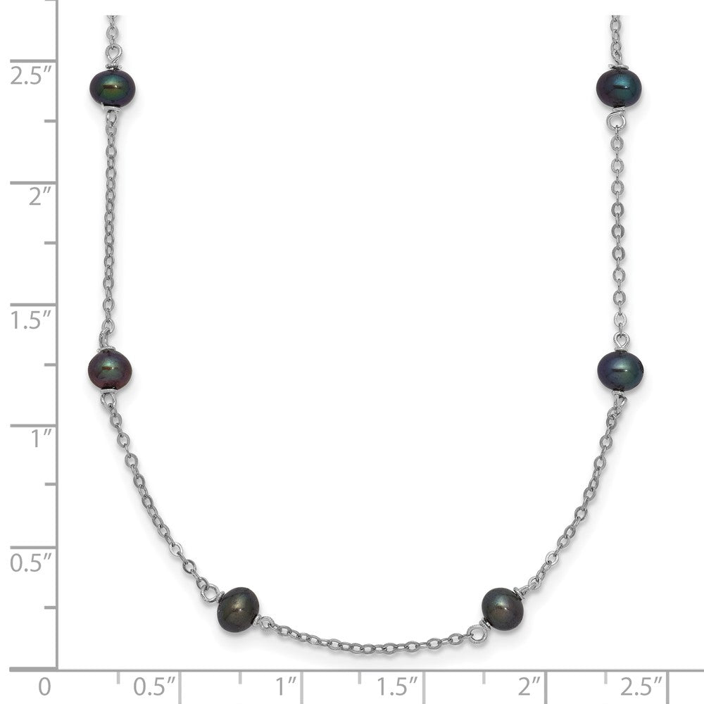 Sterling Silver Rhodium-plated 4-5mm Black Semi-Round Freshwater Cultured Pearl 14-Station 18 inch Necklace 18 Inches