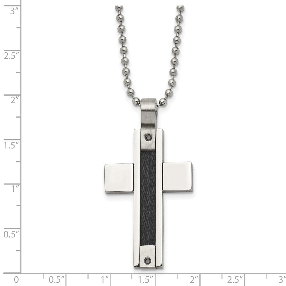 Stainless Steel Polished Black IP Cable 1/20ct Black Dia Cross Necklace