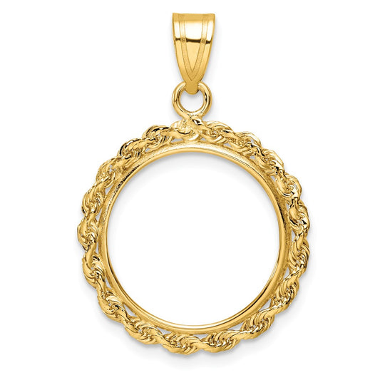Wideband Distinguished Coin Jewelry 10k Polished Rope 16.5mm Prong Coin Bezel Pendant