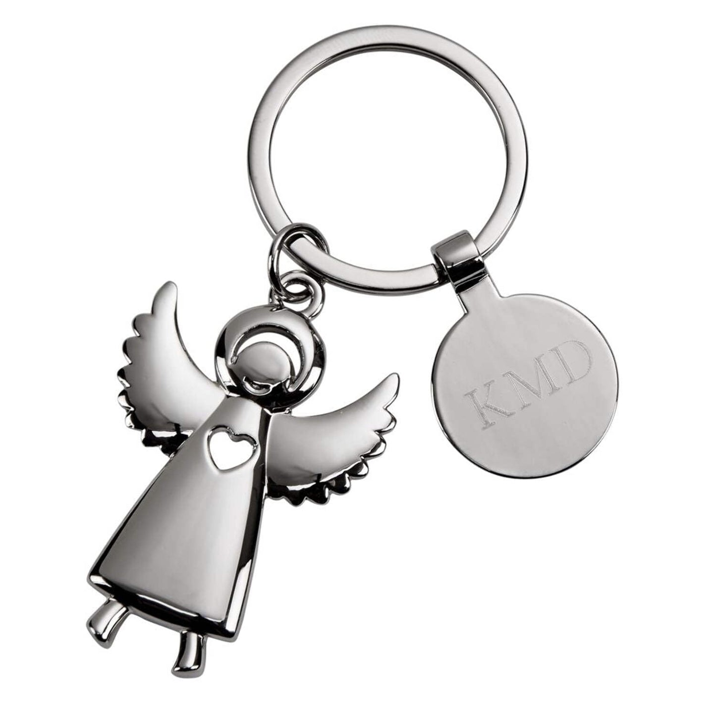 Nickel-plated Standing Angel Key Ring with Engraving Tag QGM18703