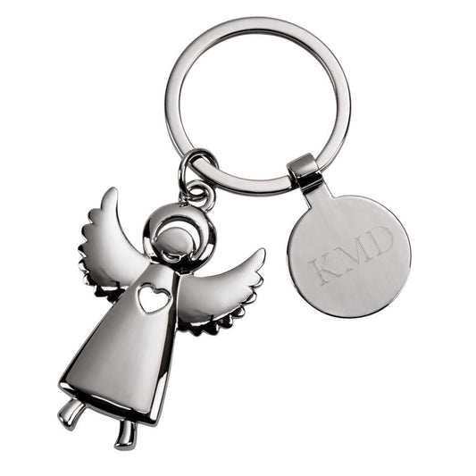 Nickel-plated Standing Angel Key Ring with Engraving Tag QGM18703