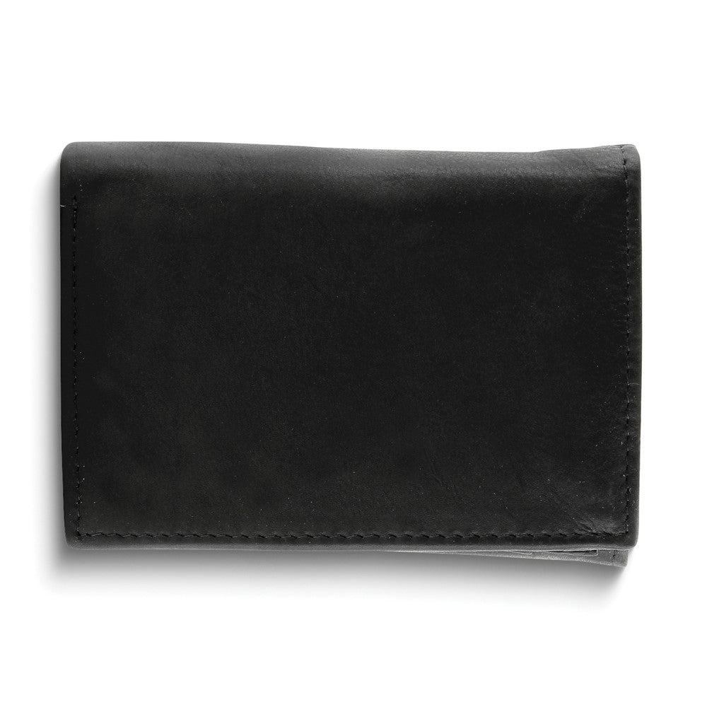 Black Leather 6-Slot Tri-fold Wallet with ID Window