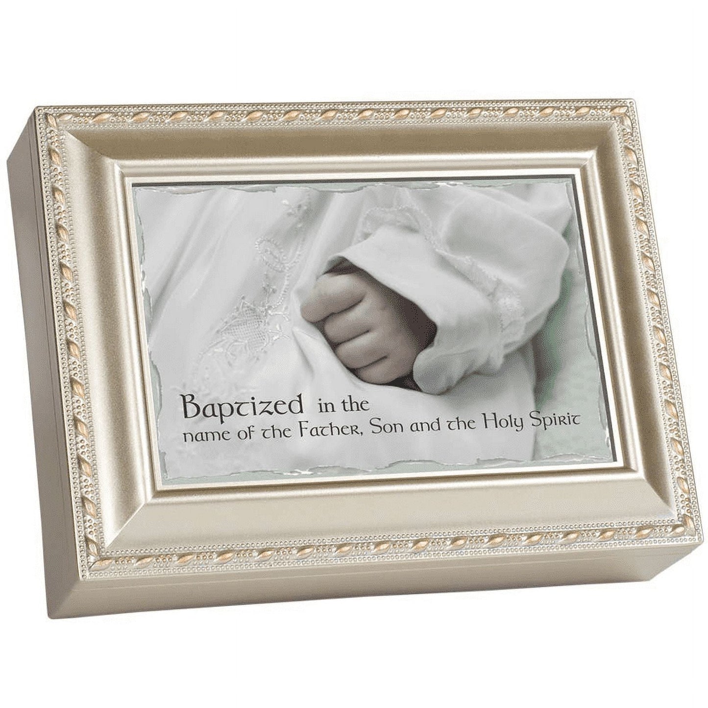 Cottage Garden Baptized Father Son Holy Spirit 8 x 6 Inch Champagne Silver Keepsake Music Jewelry Box Plays Jesus Loves Me