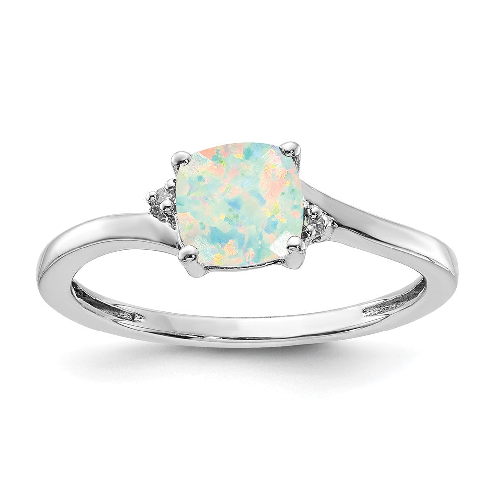 Sterling Silver ANC CAB CR OPal & Diamond Ring