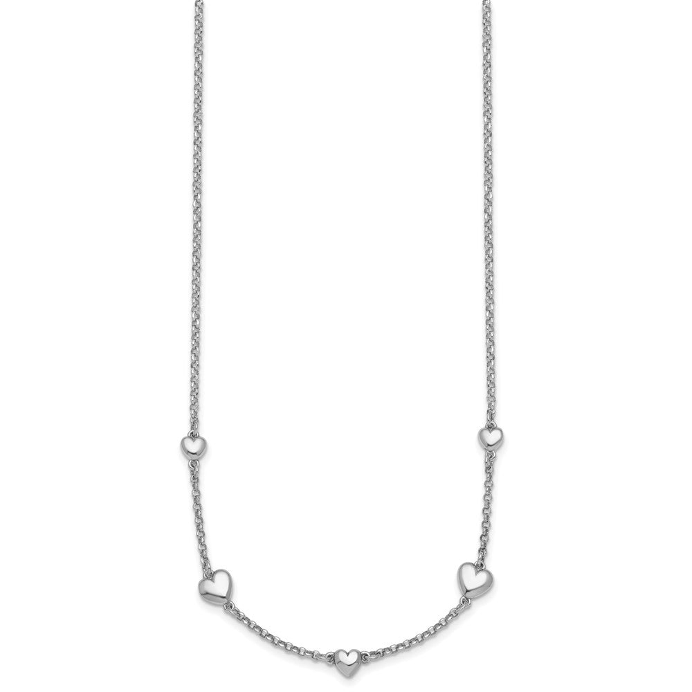 Sterling Silver Rhodium-plated Polished Five Puffed Hearts 16 inch with 2 inch Extender Necklace 16 Inches