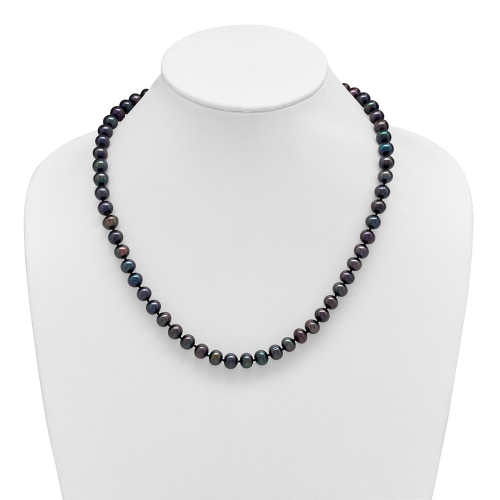 Sterling Silver Rhodium-plated 8-9mm Black Near-Round Freshwater Cultured Pearl 20 inch Necklace 20 Inches