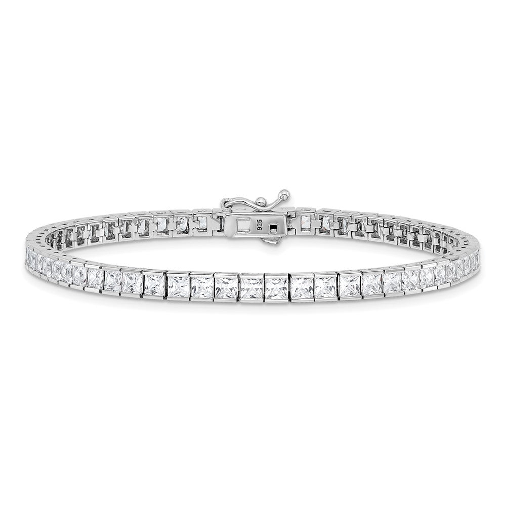 Sterling Shimmer Sterling Silver Rhodium-plated Square 3mm x 3mm CZ 61 Stone 8 inch Bracelet 8 inches