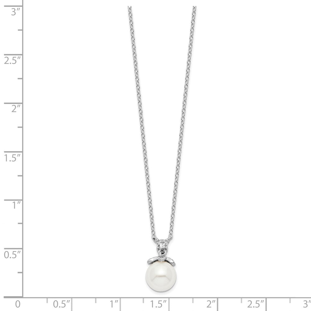 Sterling Silver Rhodium-plated CZ and Glass Bead Necklace 18 Inches