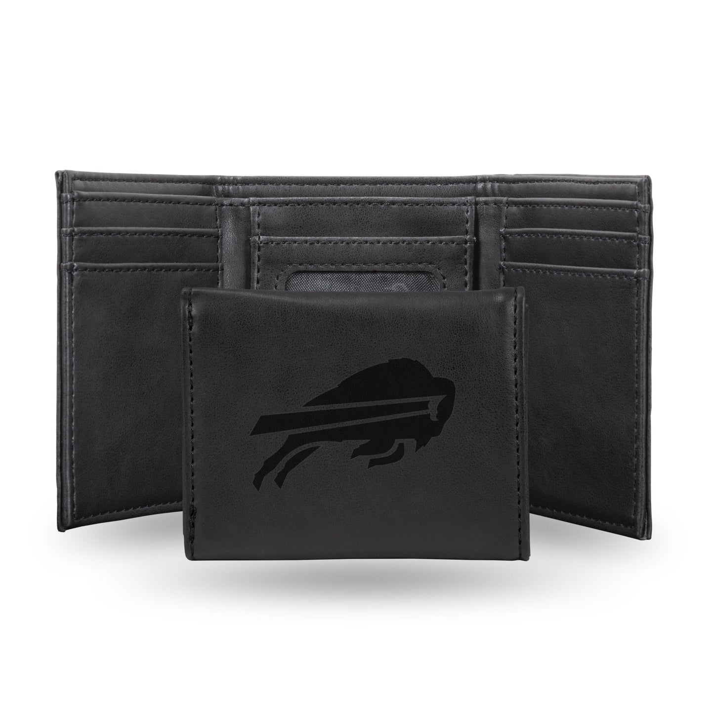 Football Rico Industries Buffalo Bills Black Laser Engraved Trifold Laser Engraved Tri-Fold Wallet - Men's Accessory