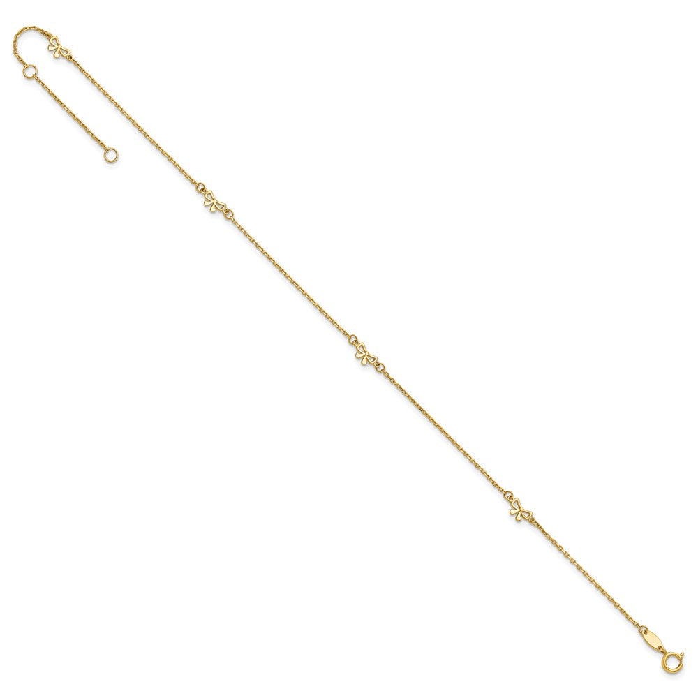 14k Polished Bows 4-station 9 inch with 1 inch Extender Anklet