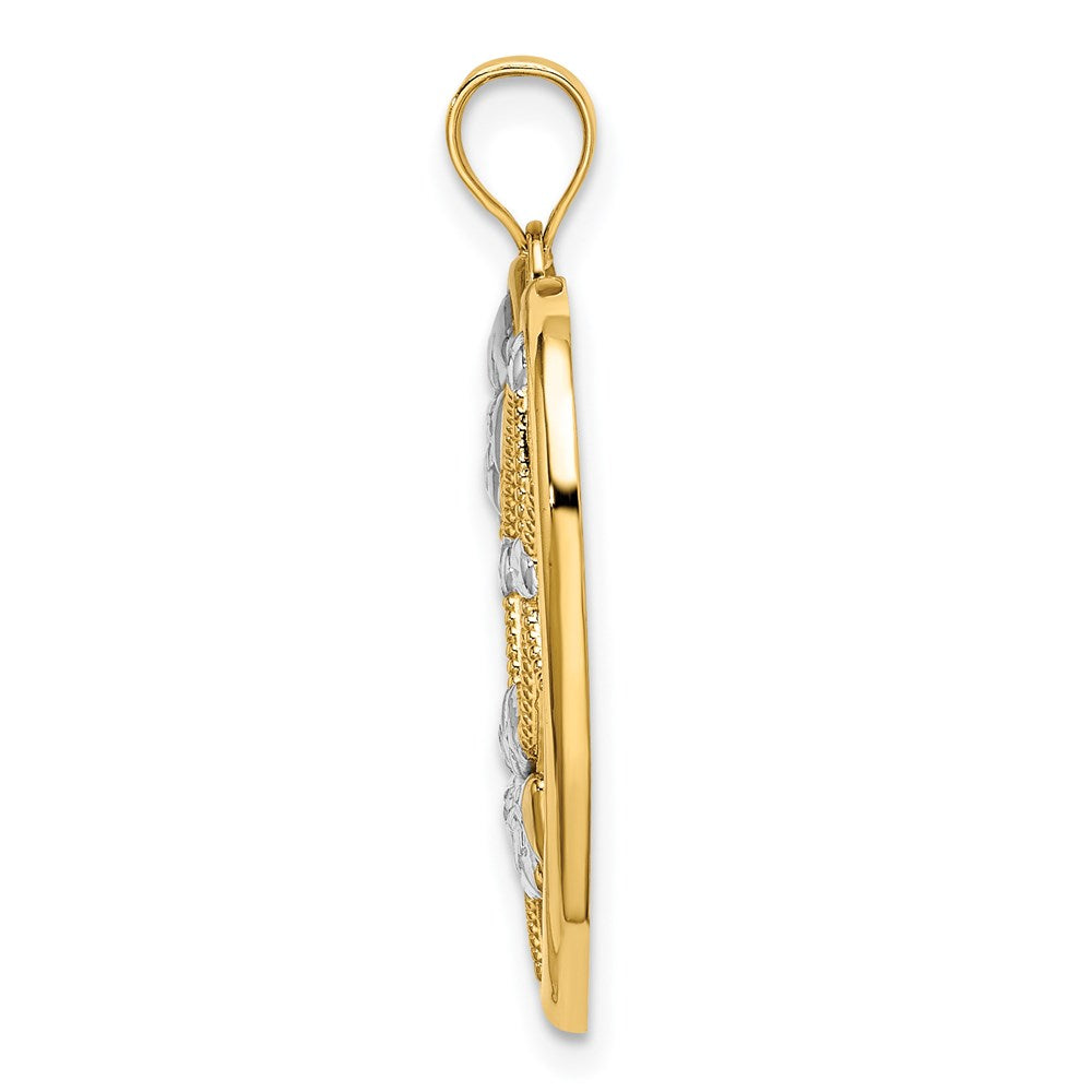 14k w/ Rhodium Flowers In Heart Charm