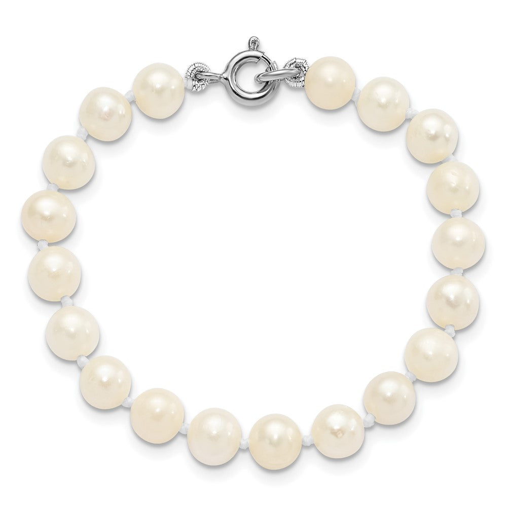 Sterling Silver Madi K Rhodium-plated 5-6mm White Semi-Round Freshwater Cultured Pearl 12 inch Necklace, 4 inch Bracelet & Button Post Earrings Set