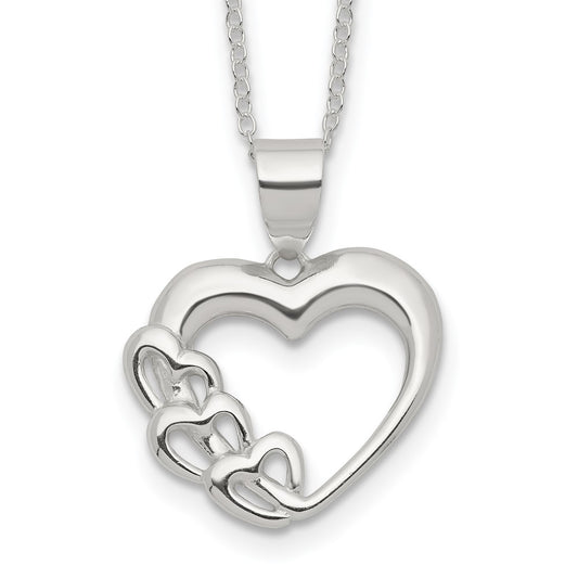 Sterling Silver Rhodium-plated Heart Necklace 16 Inches