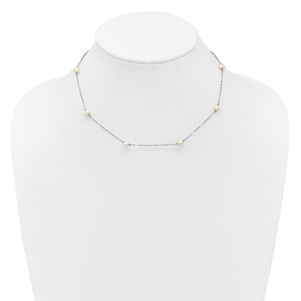 14K White Gold 4-5mm White Near Round Freshwater Cultured Pearl 8-station 18 inch Necklace