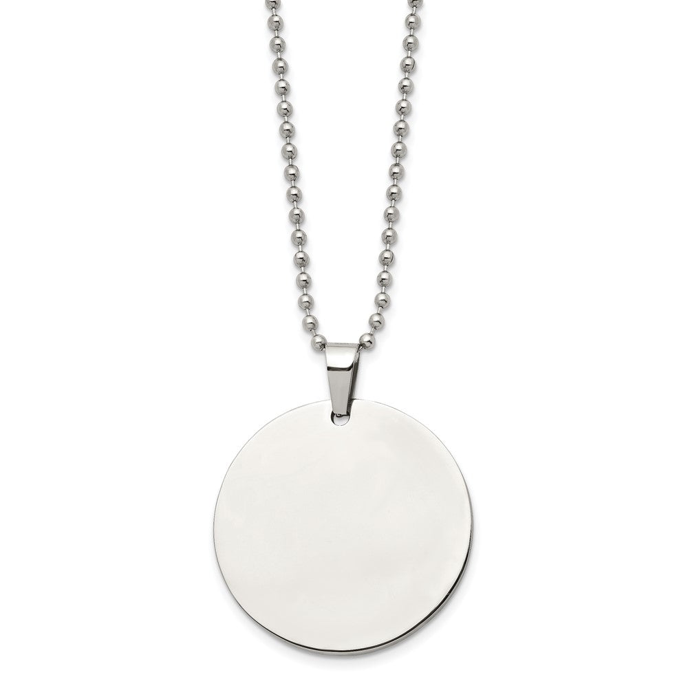Stainless Steel Brushed & Polished 2mm Thick Circular Disc Necklace