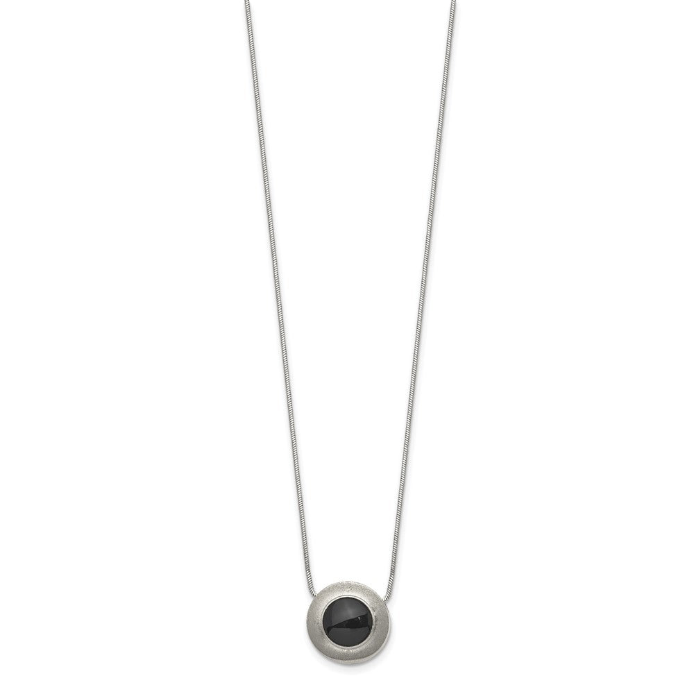 Titanium Brushed and Polished with Black Ceramic 18in Necklace
