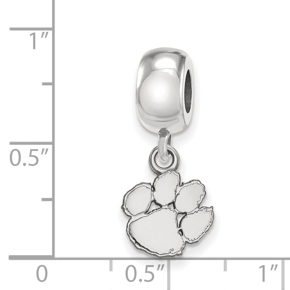 Sterling Silver Rhodium-plated LogoArt Clemson University Tiger Paw Extra Small Dangle Bead Charm