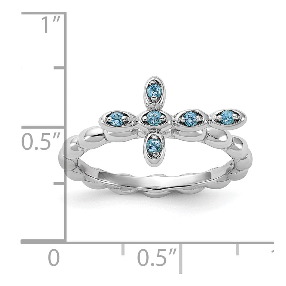 Sterling Silver Stackable Expressions Rhodium-plated Blue Topaz Cross Ring Size -9