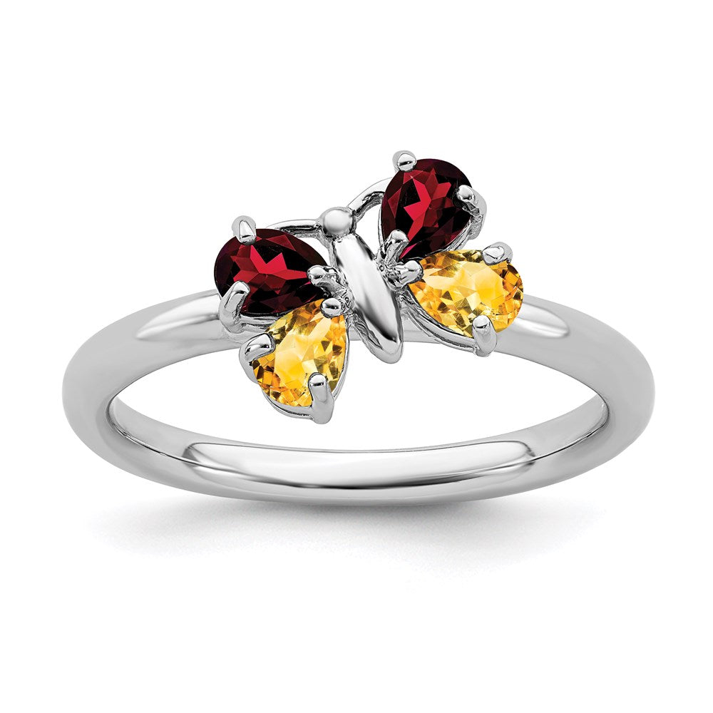 Sterling Silver Stackable Expressions Polished CI & GA Butterfly Ring Size -6