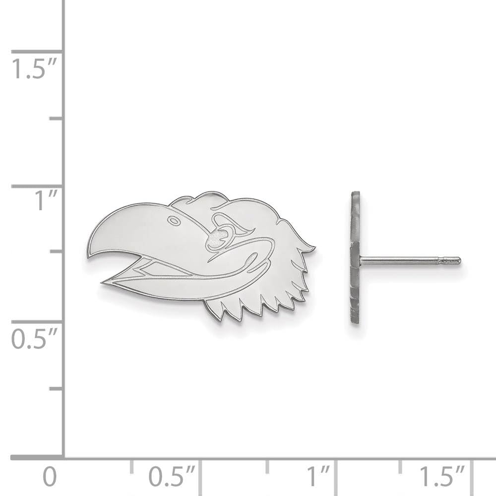 Sterling Silver Rhodium-plated LogoArt University of Kansas Jayhawk Small Post Earrings QSS046UKS