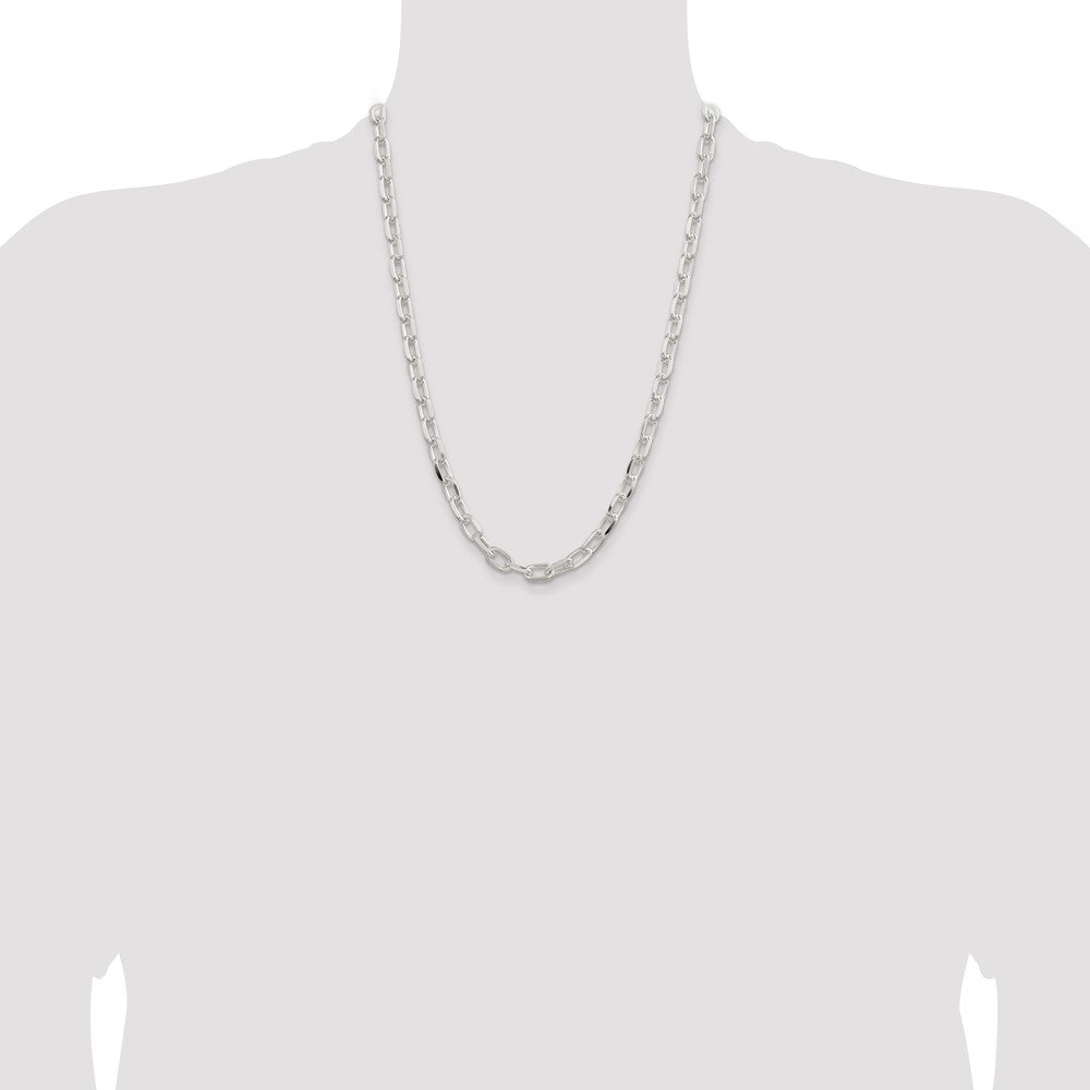 Sterling Silver 7.5mm Diamond-cut Long Link Cable Chain 24 Inches