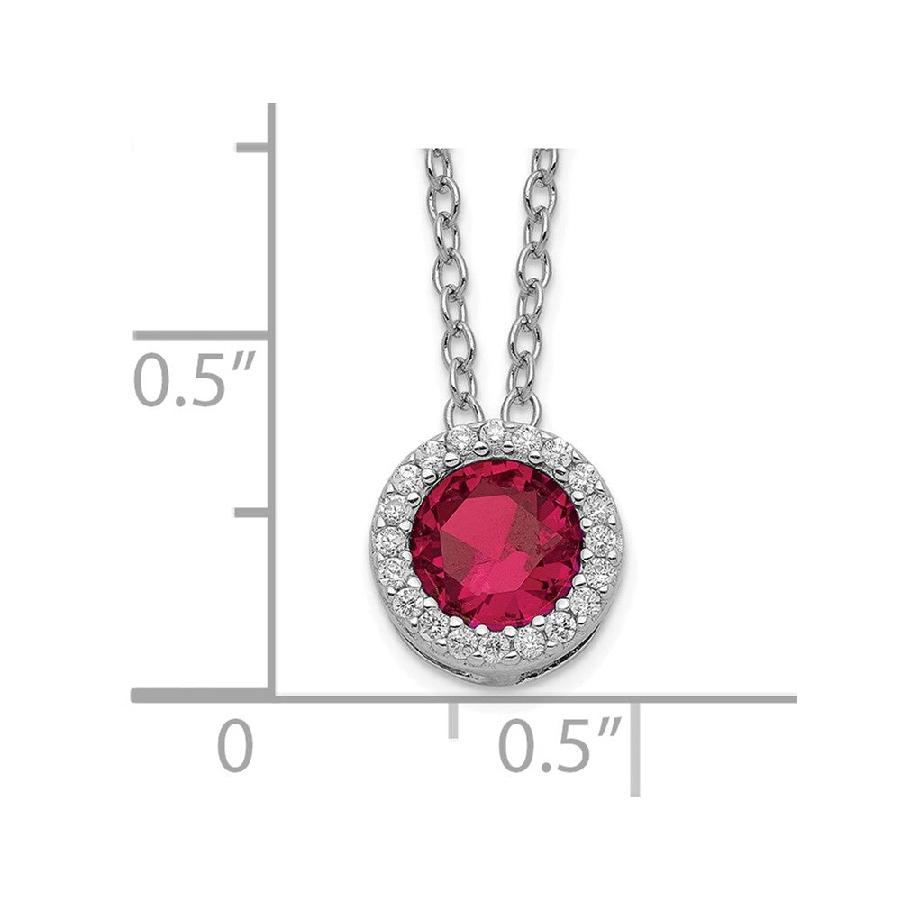 Cheryl M Sterling Silver Rhodium-plated Brilliant-cut Lab Created Ruby and Brilliant-cut White CZ Round Halo 18 Inch Necklace 18 Inches