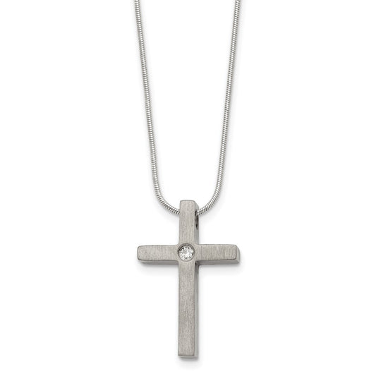 Titanium Brushed with CZ Cross 18in Necklace