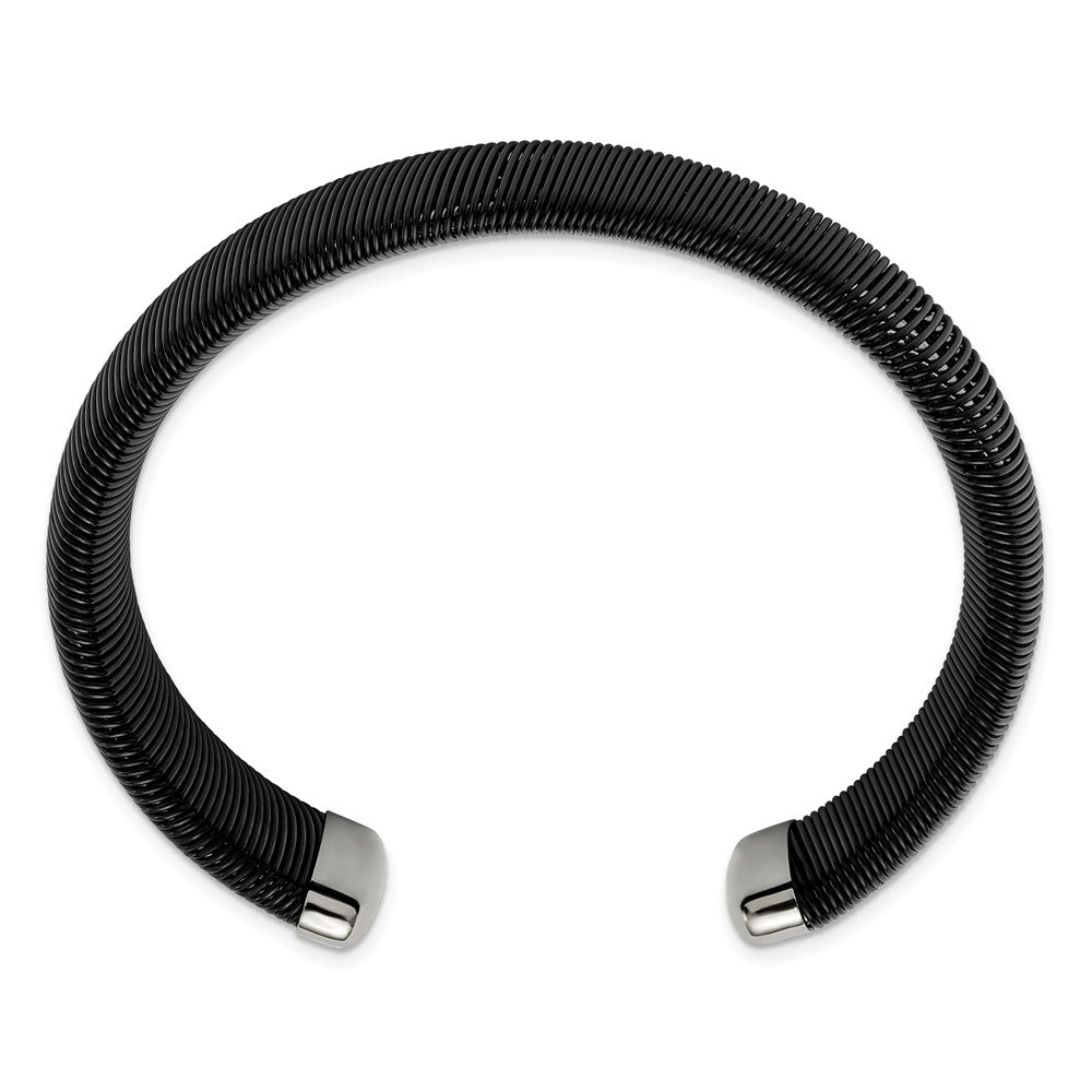 Stainless Steel Polished Black IP-plated Wire 18mm Cuff Bangle 7.25 inches