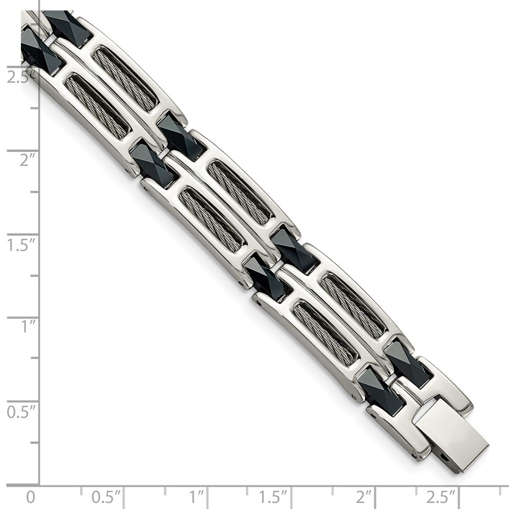 Stainless Steel Polished with Blue Ceramic 8.75in Bracelet 8.75 inches