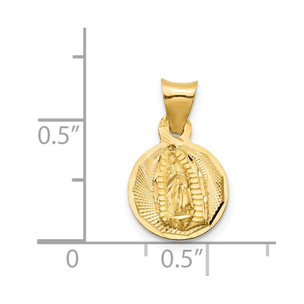 14K w/Rhodium Polished D/C Lady Of Guadalupe Circle Pendant