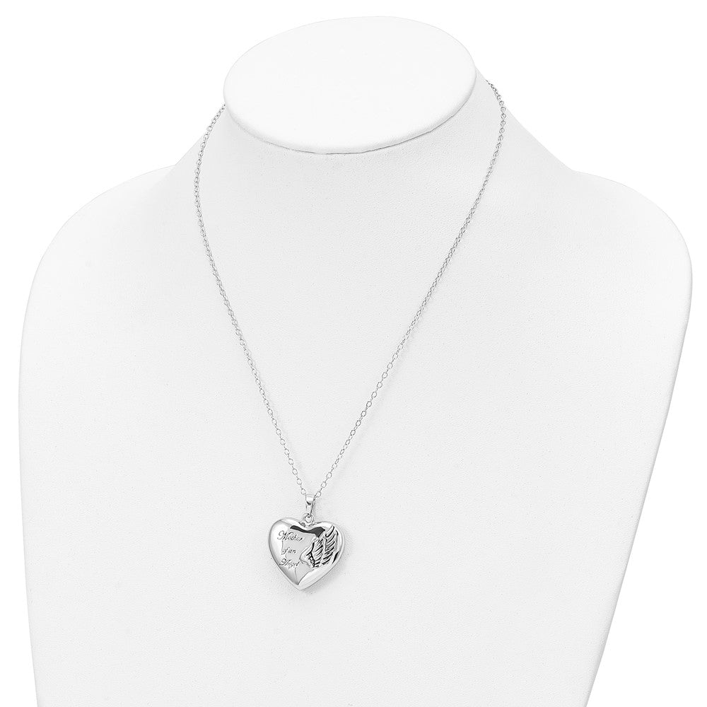 Sentimental Expressions Sterling Silver Rhodium-plated and Antiqued Mother of an Angel Heart Ash Holder 18 Inch Necklace 18 Inches