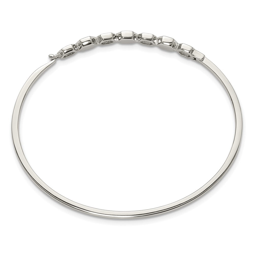 Chisel Stainless Steel Polished with Crystals Hexagons 6.5 inch Hinged Bangle 6.5 inches