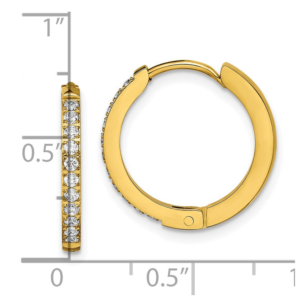 Stainless Steel Polished Yellow IP w/Preciosa Crystal Hinged Hoop Earrings