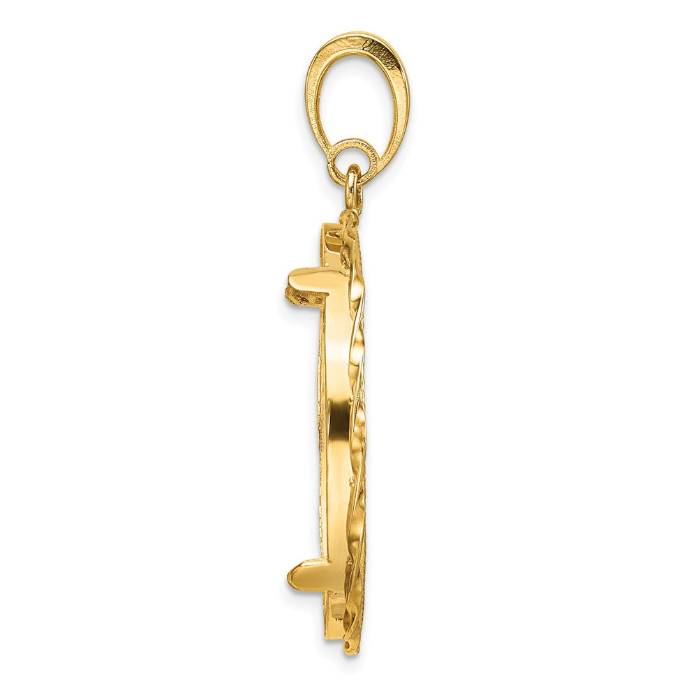 Wideband Distinguished Coin Jewelry 14k Polished Hand Twisted Ribbon and Diamond-cut 27.0mm Prong Coin Bezel Pendant