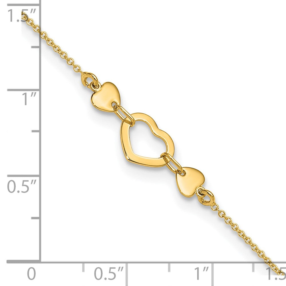 14k Polished Heart with 10in Plus .75in ext. Anklet 10 inches