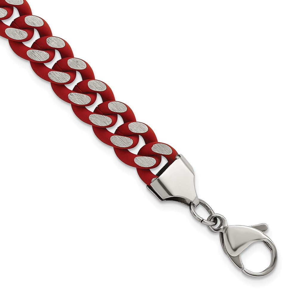 Chisel Stainless Steel Polished with Red Enamel and Rubber Coating 9mm 8.5 inch Curb Chain Bracelet 8.5 inches