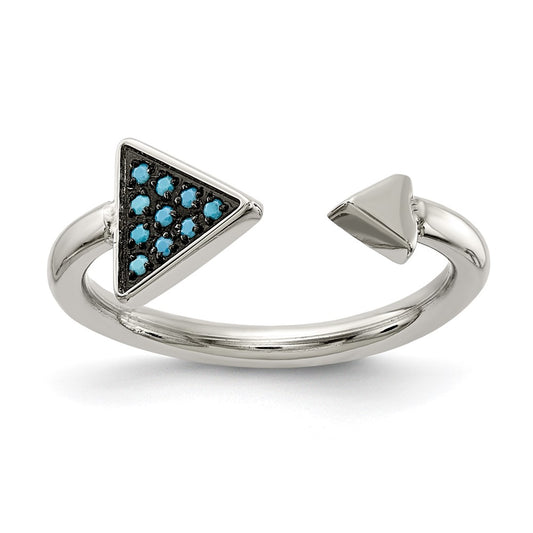 Stainless Steel Polished with Reconstructed Turquoise Triangle Ring Size - 8