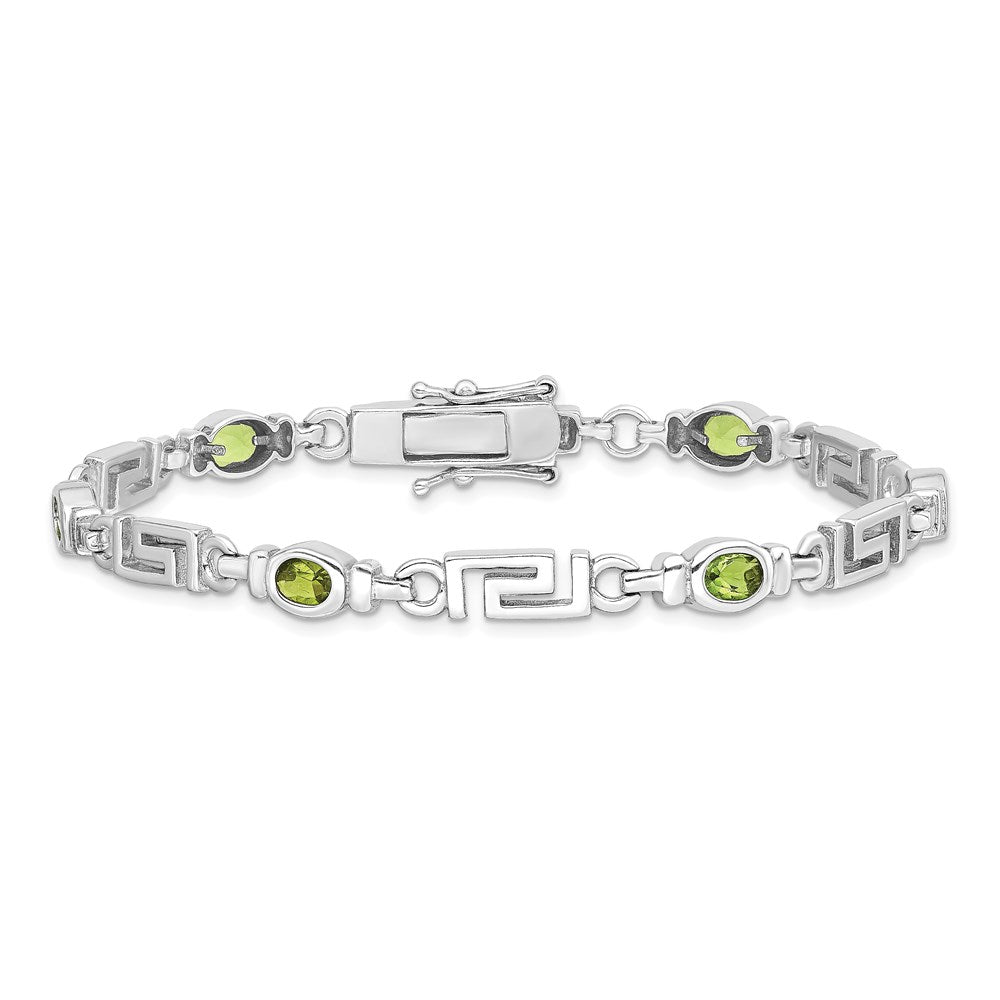Sterling Silver Rhodium-plated Peridot Bracelet 7 inches