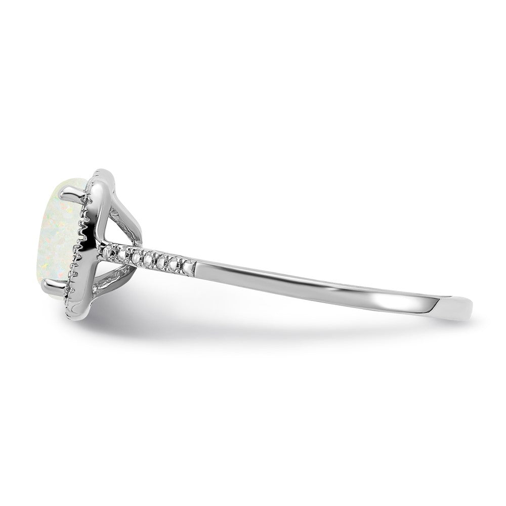 Sterling Silver Created Opal and Diamond Ring