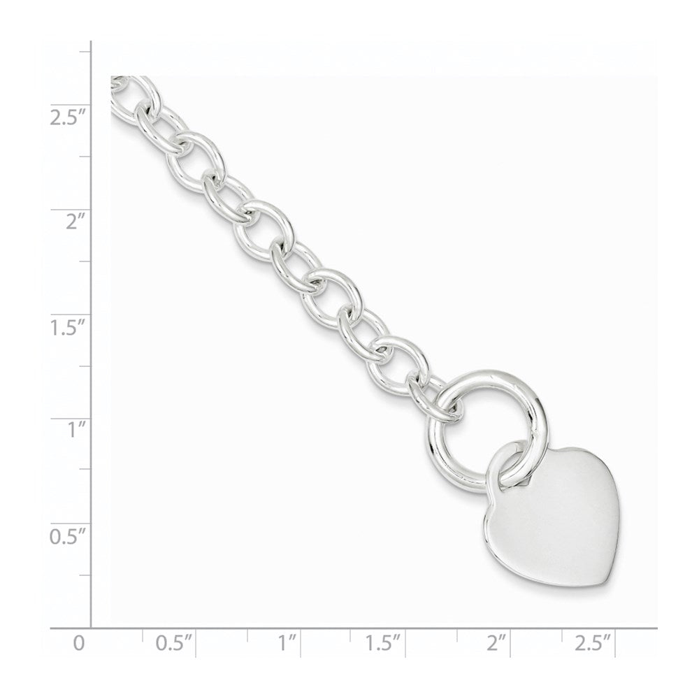 Sterling Silver Engraveable Heart Disc Toggle Bracelet 7.75 inches