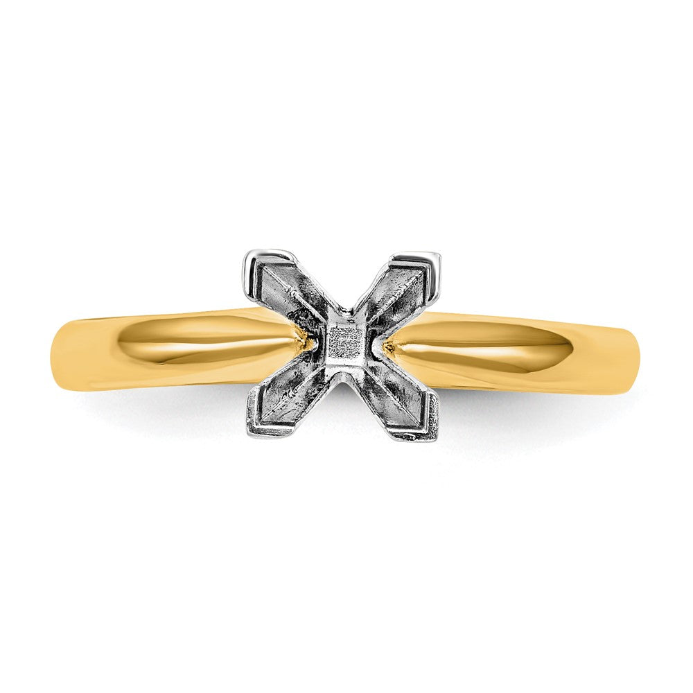 14k Two-Tone 5.5mm Medium-Weight Comfort-Fit V-End Princess Solitaire Ring Mounting