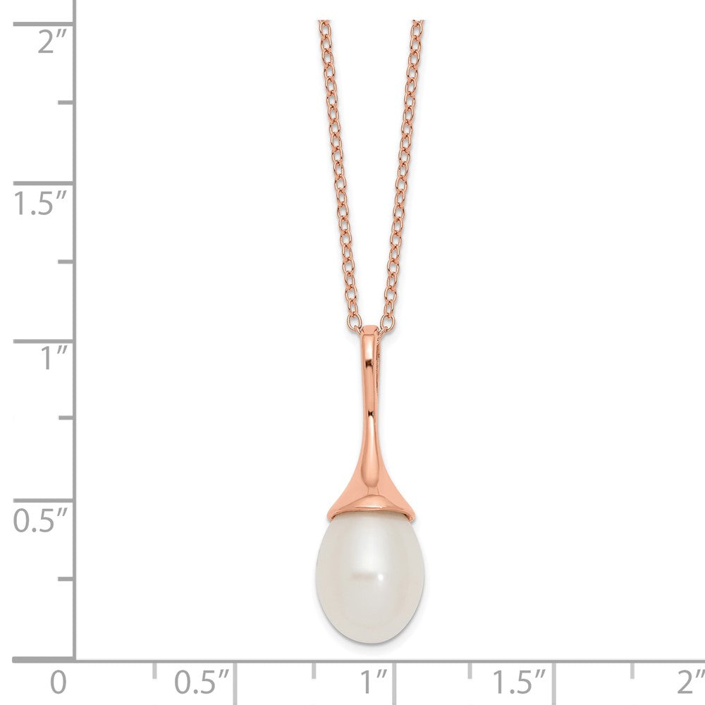 Sterling Silver Rose-tone 8-9mm White Teardrop Freshwater Cultured Pearl 17 inch Necklace 17 Inches