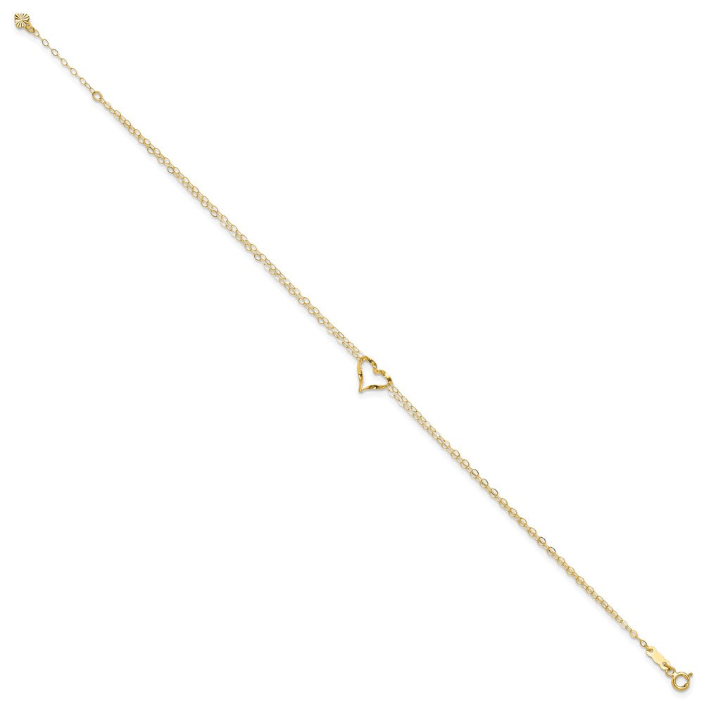 14k Double Strand Heart 9 Inch with 1 Inch extension Anklet 9 inches