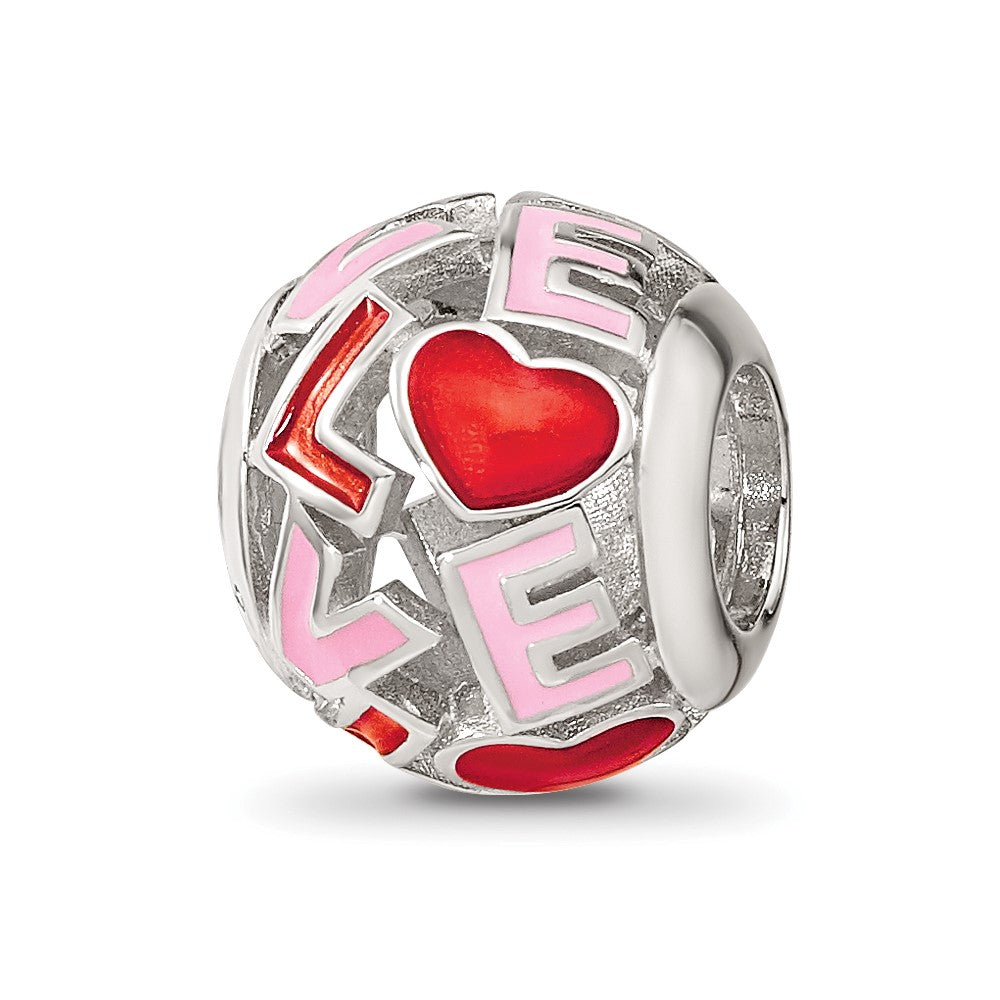 Sterling Silver Reflections Rhodium-plated Enameled Love Bead