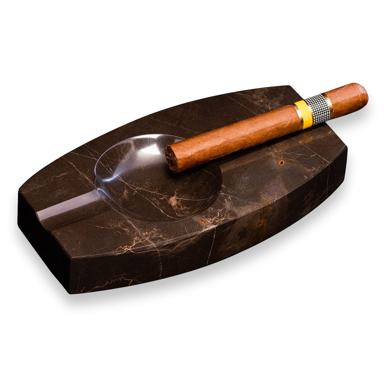 Bey-Berk International C305 Oval Two Cigar Marble Ashtray, Black Zebra