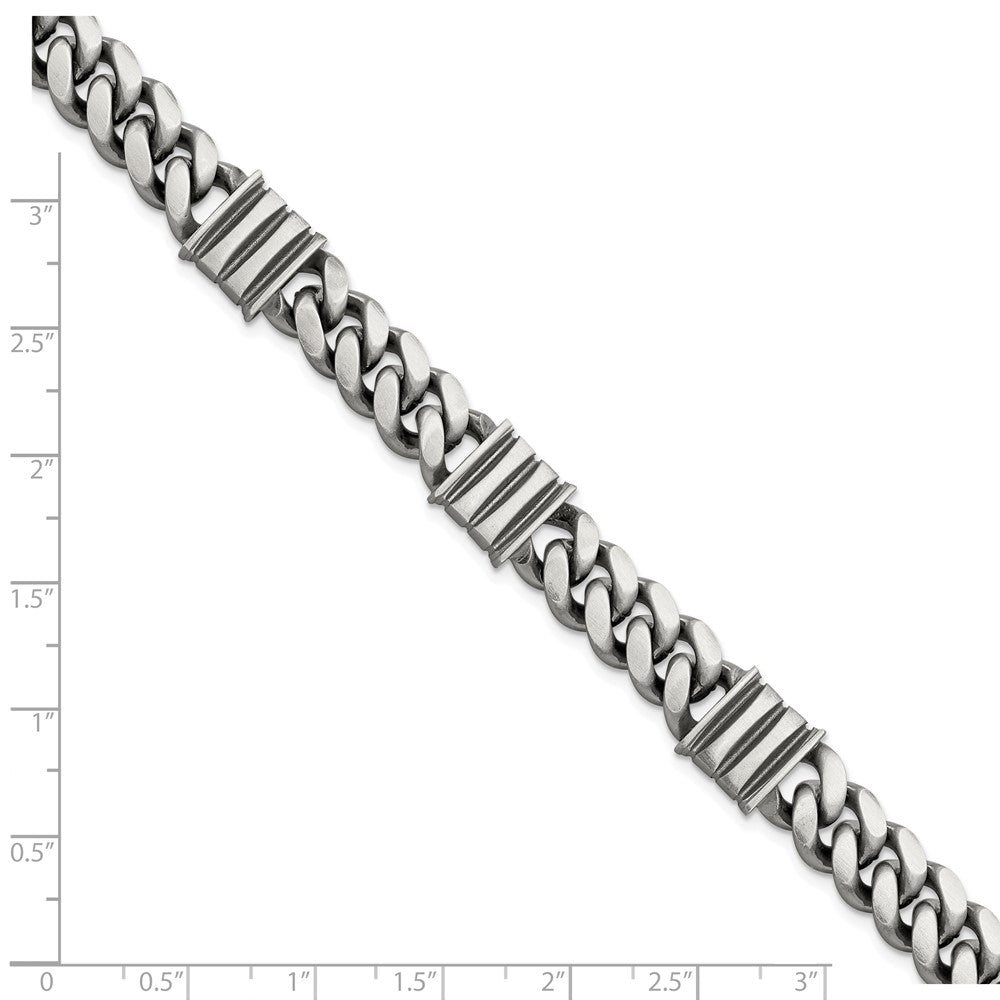 Sterling Silver Mens Antiqued Brushed Curb/Bar Bracelet 8.5 inches