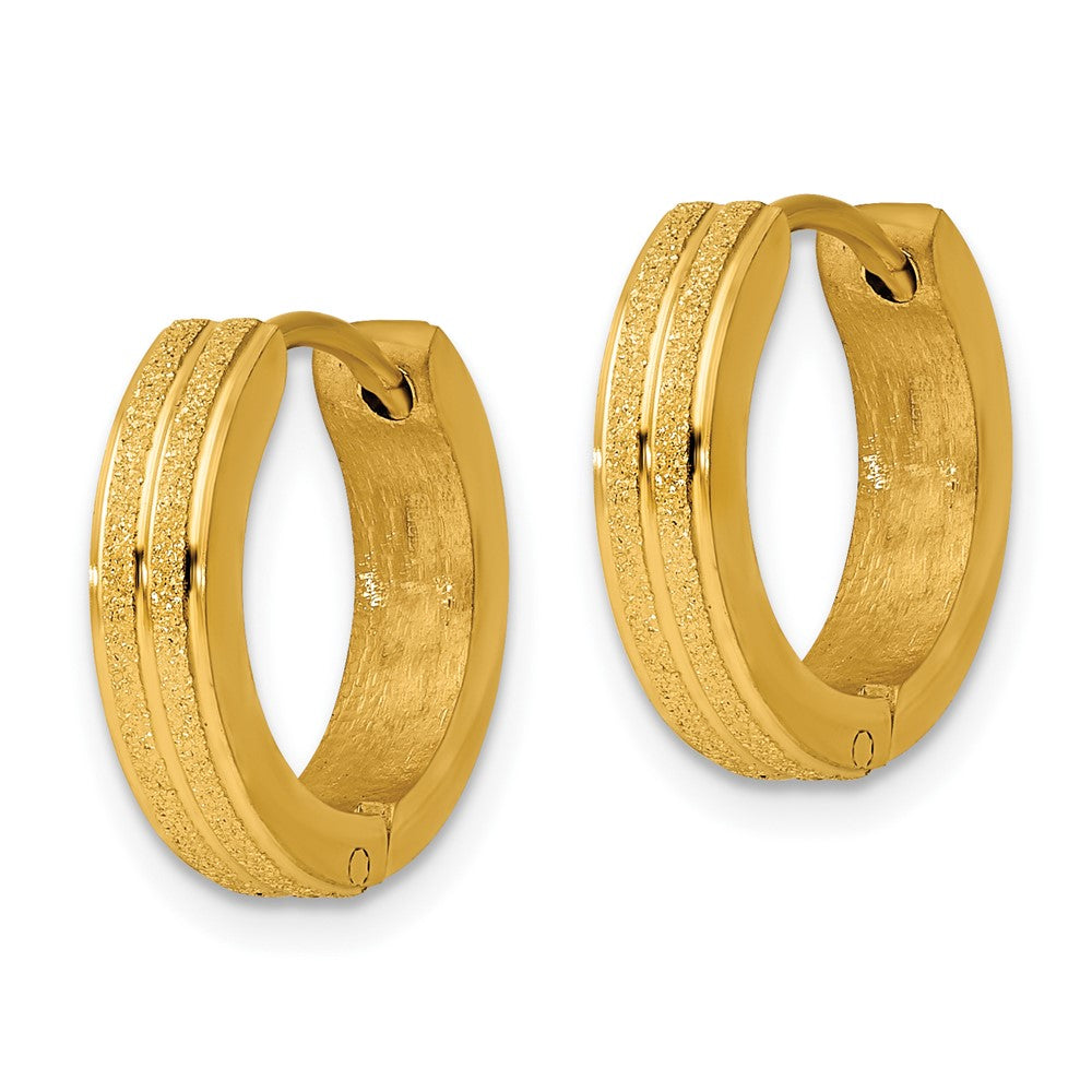 Stainless Steel Polished Yellow IP Laser cut 4mm Hinged Hoop Earrings